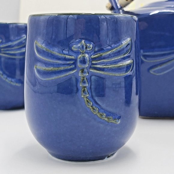 Adeline Fine Porcelain Tea Set-Dragonfly Motif-Cobalt Blue - Picture 10 of 14